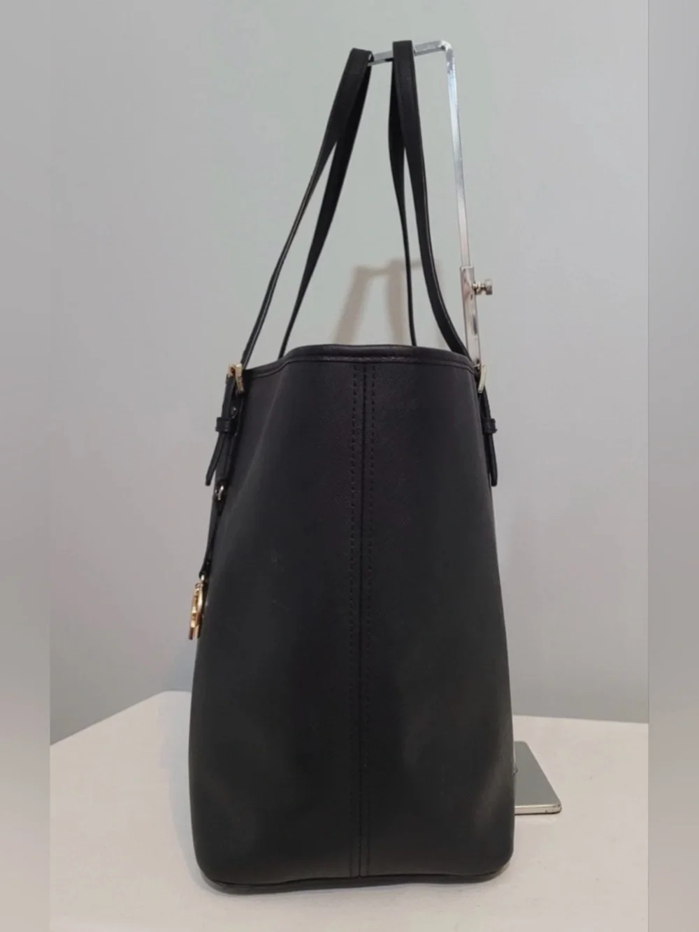 Michael Kors Jet Set Travel Black Saffiano Leather Tote with Gold Accent - Picture 5 of 16